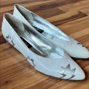 Neiman Marcus White Flats with Silver Star Accents